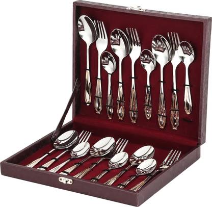 FnS Classic 24 Karat Gold Plated 18 Pcs Cutlery Set with Leatherette Box Stainless Steel Cutlery Set
