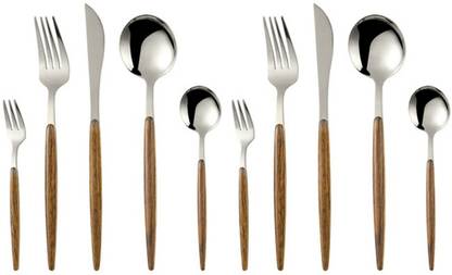 YANCI Flatware Set, Mirror Finish with Faux Wood Handle Dinnerware Cutlery Set Stainless Steel, Wooden Cutlery Set