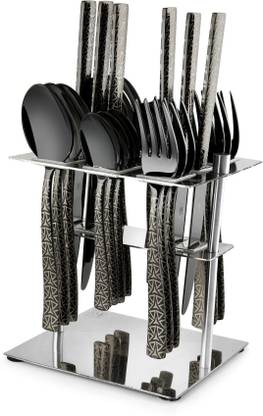 FnS International Pvt Ltd Phoenix - 6 Dinner Spoons, 6 Dinner Fork, 6 Teaspoons, 6 Dinner Knives & 1 Stand Stainless Steel Cutlery Set