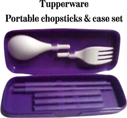 TUPPERWARE Portable chopsticks & case pack (1) 5 stick (1 fork+spoon) 1 case Polypropylene, Plastic Cutlery Set