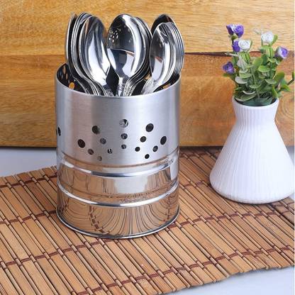 HOMFRO Silver Line Spoon 18 Spoon With Cutlery Holder Stainless Steel Cutlery Set