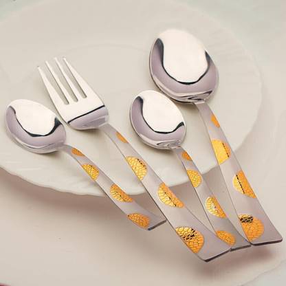 Parage 24 PCS Premium Golden Spoon & Fork, Dining Tableware Spoon Set, Moonpress Design Stainless Steel Cutlery Set