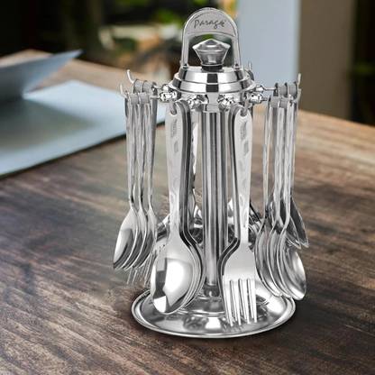 Parage Lily 25 Pcs Cutlery Set For Dining Table, Spoons Set Combo With Stand, Designer Stainless Steel Cutlery Set