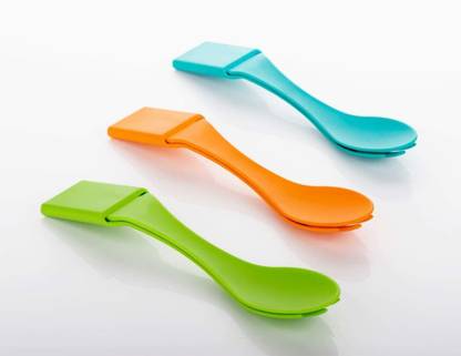 mapperz 4 in 1 Compact Cutlery Set for Kids, Picnic, Spoon, Fork, Knife and Tongs Plastic Cutlery Set