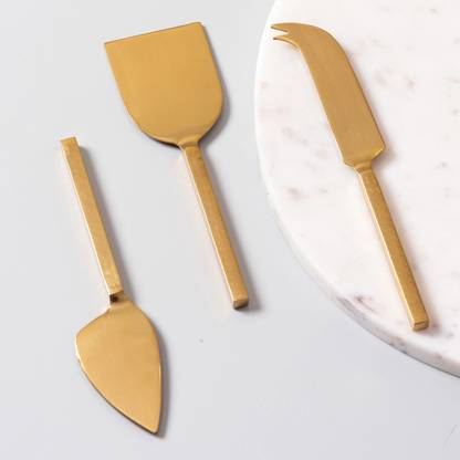 nestroots Stainless Steel Cheese Knives Set of 3 | Cheese/Pizza/Pie Cutting & Serving Set with Knife | Heart Knife, Chisel Knife, Soft Cheese Knife Stainless Steel Cutlery Set