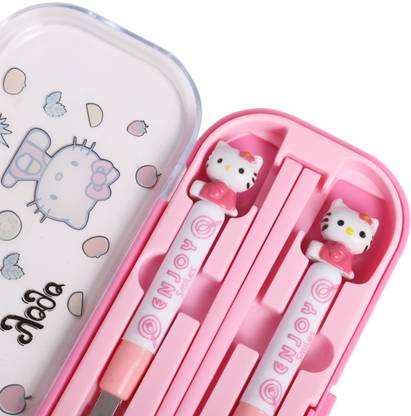 CherryBox Pink Kitty Spoon, Fork and Chopsticks Cutlery Set for Kids with Box Stainless Steel Cutlery Set