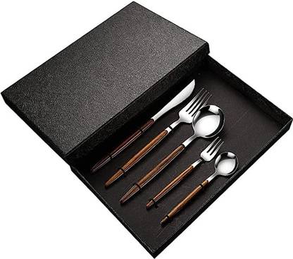 orbvia Silver Stainless Steel Cutlery Set Steak Knife Fork Spoon Wooden Handle Wooden, Stainless Steel Cutlery Set
