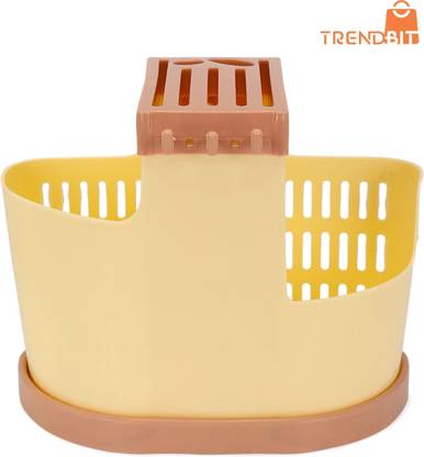 TRENDBIT 3 in 1 Multi Functional Self Draining Organizer Chopsticks Basket | Spoons, Knife & Other Kitchen Cutlery Storage Holder Stand (Pack of 1) (Multicolour) (4 COLOUR) Disposable Plastic Cutlery Set