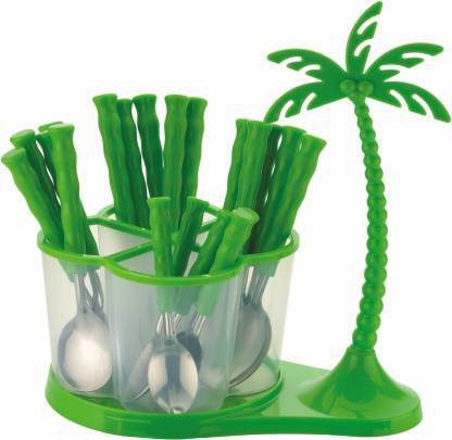 Lion Lender Extra Ordinary 24 pcs Revolving Coconut Cutlery Set(Green) Stainless Steel, Plastic Cutlery Set