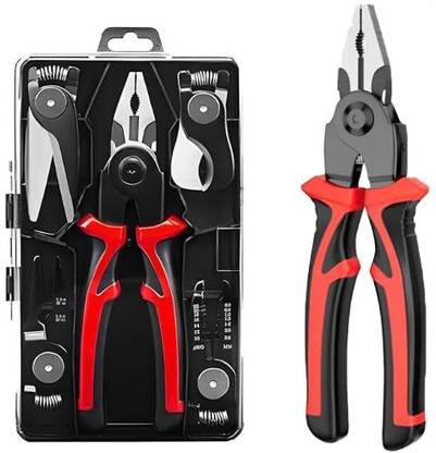 Flemigo 5 in 1 Portable Pliers Set Interchangeable Hand Tool Set Cable Cutting,Wire Stripping,Crimping Tools,Sheet Metal Shear with Storage Box Wire Cutter