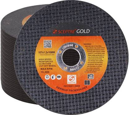 Sceptre Cut Off Wheel Reinforced Ultra Thin Cutting Disc Advanced Technology Feather Cut for Stainless Steel and INOX, 107 X 1.2 X 16 MM (Black, 50 Pack) Metal Cutter