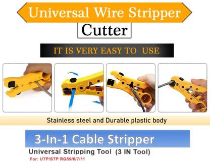Divinext Universal Cable Stripper Coaxial Jacket Strip With Cutter Ht-352 Adjustable Universal Stripping Tool Coaxial Cable Wire Stripping Pliers Portable Mini Wire Cable Cutter Stripper Pocket Wire Crimper Pliers Knife Crimping Tools Made For Coaxial (RG59, RG6, RG7, RG11), Network (Cat5e, Cat6, UTP, STP), Round and Flat Cable HT-352 Universal Coaxial Cable Stripper Cutter for Flat Round UTP Cat5 Cat6 Coax Wire Cutter