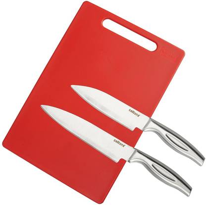 Celltone Chopping Board with Chef's Knives Set( Pack of 2 Knives) Stainless Steel, Plastic Cutting Board