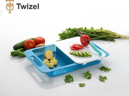Twizel 3 in 1 Multi-color Chopping Board with Tray and Strainer Plastic Cutting Board