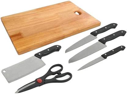 WOXXIN 6 Piece Stainless Steel Kitchen Knife Knives Set with Knife Scissor Wooden Cutting Board