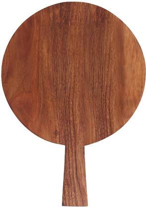 SAAGA Acacia Wood Round Snack Pizza Serving Pan Plate with Handle Wooden Cutting Board