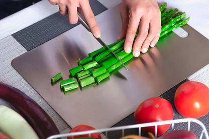 HALSEY Heavy Duty Stainless Steel Medium Chopping Board for Kitchen (25x35cm) Stainless Steel Cutting Board