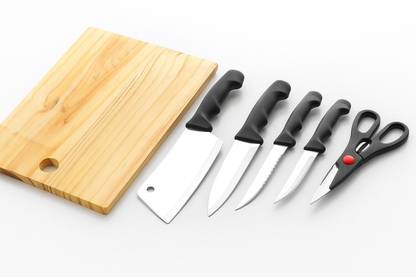 R K ENTERPRISE Knife set SS with Chopping Board Knife set 5 and Chopping/cutting board(WOODEN) Wooden Cutting Board