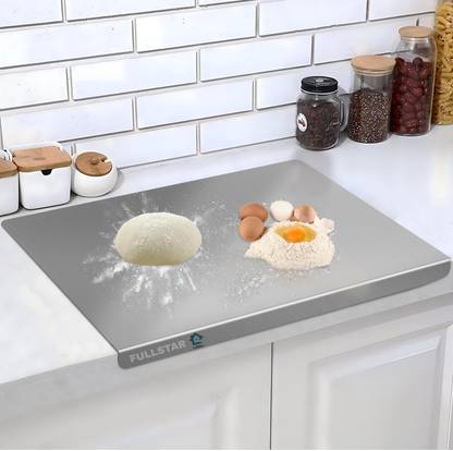 FLASHKITCH Premium Vegetable and Fruit Cutter, Heavy-Duty Metal Chopping Board Stainless Steel Cutting Board