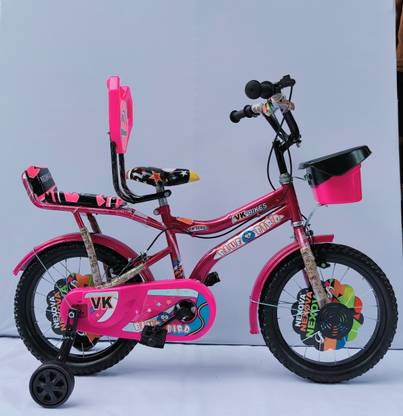 VK BIKES BICYCLE 16T ZOOM DOUBLE SEAT EDITION (PINK) FOR 4 TO 6 YEAR KIDS BABY 16 T