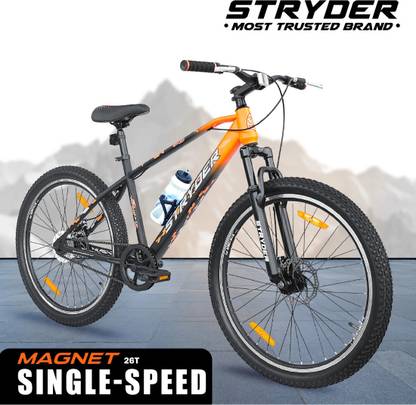 STRYDER Magnet 26" Single Speed Bicycle with Disc Brakes & Front Suspension | 26 T (inch) Mountain Cycle