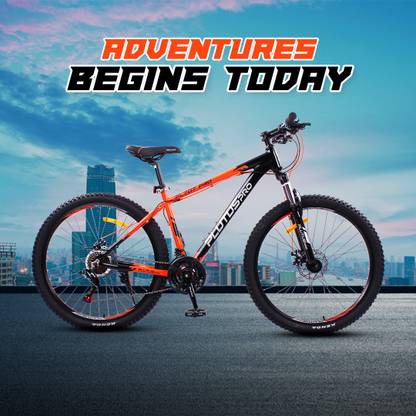 PLUTUS Atlantis Alloy MTB Cycle with Dual Disc Brake, Multi Speed (Orange - Black) 27.5 T (inch) Mountain Cycle