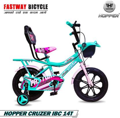 Fastway Bicycle Hopper Cruzer IBC C.Green/Pink 14T Kids Cycle 85% Assembled With Training Wheel 14 T