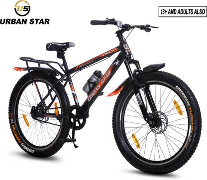 Urban Star 26T Double Disc with Carrier - Fat Tyres 26*300 - Pearl Black 26 T (inch) Fat Tyre Cycle