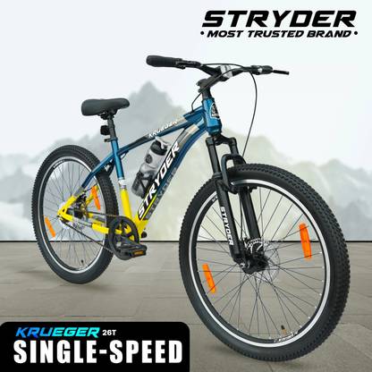 STRYDER 26" Krueger Single Speed Bicycle with Disc Brakes & Front Suspension | 26 T (inch) Mountain Cycle