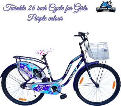 FOXGLOVE Twinkle 26 Inch Purple with Basket Girls Cycle for Height 4Ft to 6 ft 85% Fitted 26 T (inch) Road Cycle