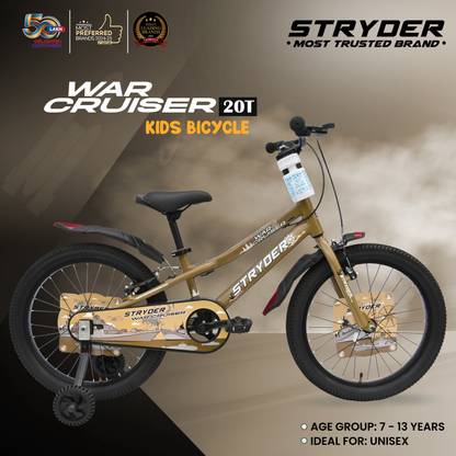 STRYDER War Cruiser 20T Kids Bike with Dual Mudguards, Bottle Holder & Support Wheels | 20 T (inch) BMX Cycle