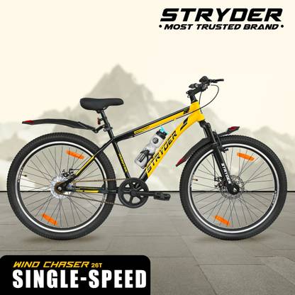 STRYDER 26" Wind Chaser Single Speed Bicycle with Disc Brakes & Front Suspension | 26 T (inch) Mountain Cycle