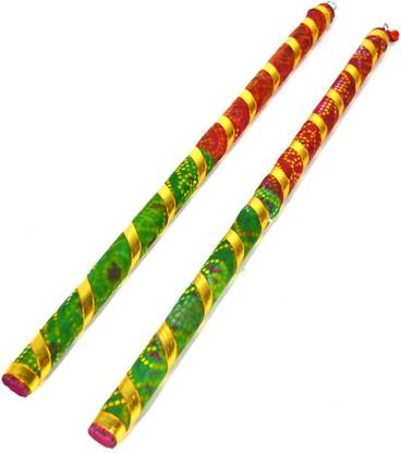 Handmade Lacquered Wooden Garba Dandiya Sticks (Set of 2)