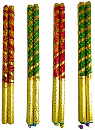 DIGSMORDEN 4 pair Bandhni Wooden Dandiya Sticks for Navratri Garba Dance, 14.4 Inch Dandia Sticks