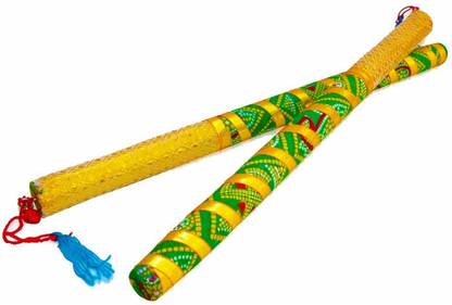 DIGSMORDEN 8 pair Bandhni Wooden Dandiya Sticks for Navratri Garba Dance, 14.4 Inch Dandia Sticks