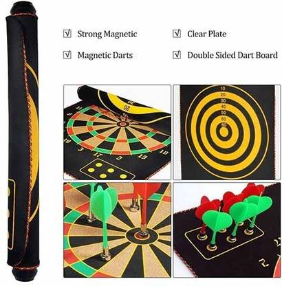 ImagiCraft Wall Hanging Roll up Magnetic Dart Board 15 INCH with 6 Safety Darts Needles Set Soft Tip Dart