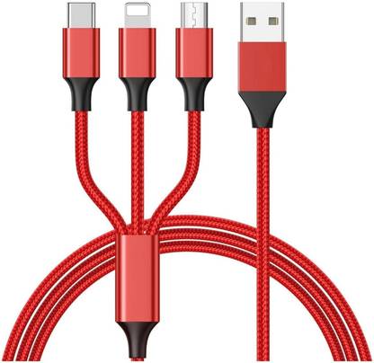 BASS BLING 3-in-1 Cable 1.2 m Nylon Braided Multifunctional Cable , Multi charging cable for Micro usb, iPhone & Type C devices