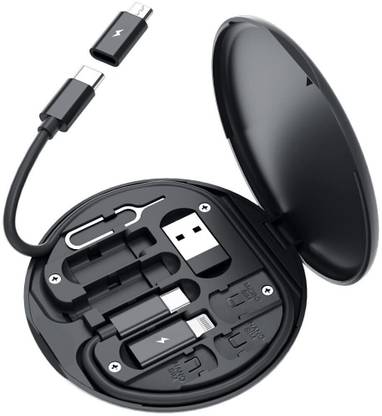 Flipkart SmartBuy 3-in-1 Cable 0.29 m All-in-One Multi-Functional Travel Cable Kit with type C to type C Upto 60W Fast Charging Data transfer Cable with Lightning, Type A and Micro USB connectors Sim pin Sim Card holders Inbuilt Mobile Stand Compatible with iPhone, iPad,Samsung,OnePlus