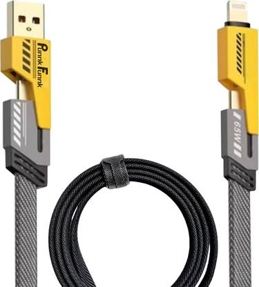 PunnkFunnk Lightning Cable 13 A 1 m Metal Braided 4in1 Lightning Cable – 1m USB C, Lightning, USB A, 66W Fast Charging, Dual Device Support