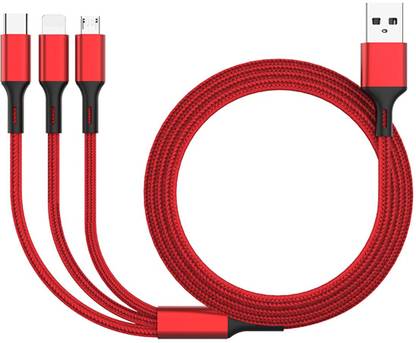 PRAKIE 3-in-1 Cable 3 A 1 m Nylon Braided Fast Charging Cable with Lightning, Type-C & Micro USB