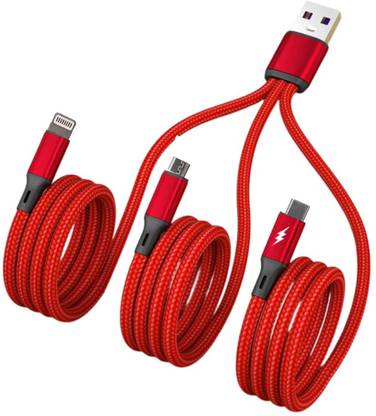 gophone 3-in-1 Cable 6 A 1.1 m Nylon Braided 100W / 6A Speed Fast Charging USB 3.0 Cable 4 Ft Long Charging Cord with Type C + Micro USB + Lightning Connector 480 Mbps Data