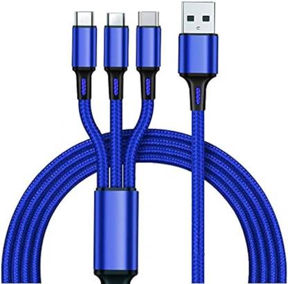 Worricow 3-in-1 Cable 1 m 3 in 1 Nylon Braided USB Fast Charging Cable with Type C, Lightning.
