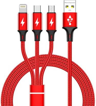 Digimate 3-in-1 Cable 1.2 m 3 in 1 Charging Cable Nylon Braided Multiple USB Fast Charging Cable, Compatible for All Smartphone, iPhones and Android, iOS and Type C Devices (1 M).