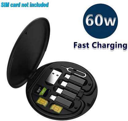 BUFONA 3-in-1 Cable 0.29 m Quick Charging Data Cable Storage Kit 60W All-in-One MultiFunction USB Adapter