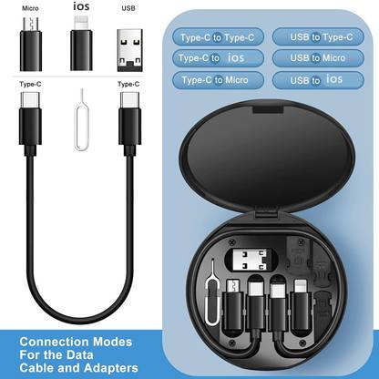 BUFONA 3-in-1 Cable 0.29 m Type C USB Charging Cable with 4 Type MultiFunction USB Adapter Card Storage Set