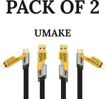 gophone 4-in-1 Cable 6 A 1 m Braided Copper Blaze Fusion-Q 100W 4-in-one 1.2 m USB-A to Type-C to Type-C + Type-L Metal Connector Fast Data Charging Carbon Texture Braided Cable (Black & Yellow, One Cable)