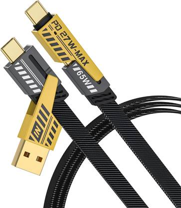 SB 4-in-1 Cable 1.1 m Braided Metal 4-in-1, 65W Fast Charging Cable | MFI Certified | Compatible with ios & Android | Supports USB A Devices, Type C, Lightning