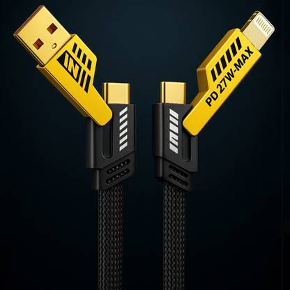 TechBlaze 4-in-1 Cable 6.5 A 1.1 m Copper 4 in one 65W Fast Charging Type C Cable | USB A to Lightning, USB C to Lightning, USB A to C, C to C Cable | Compatible for iPhone 11/12/13/14/15/16, Samsung, Google, Nothing | Type C to Type C Cable for Android & Laptops