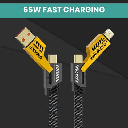 GUGGU 4-in-1 Cable 1 m 4-in-1 Multi-Port Fast Charging, Data Sync Cable for Lightning, Type-C, USBI362