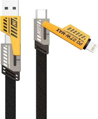 SB 4-in-1 Cable 1.2 m Braided Metal 4-in-1- 65W Fast Charging Cable | MFI Certified | Compatible with ios & Android | Supports Type C, Lightning, USB A Devices